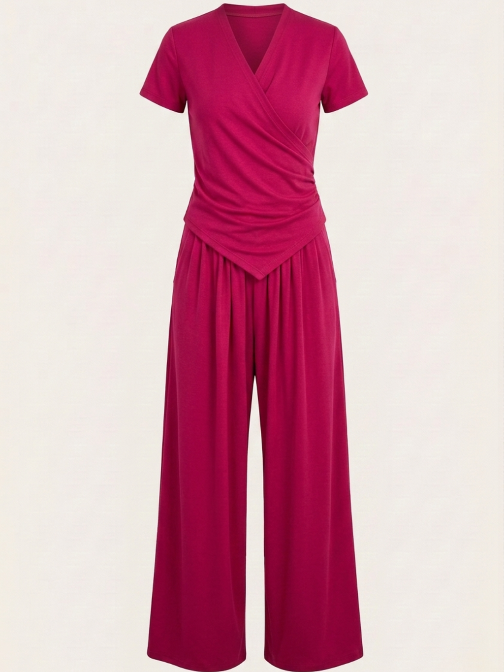 Stretchable Wrap Top & Flow Pants Co-Ord Set