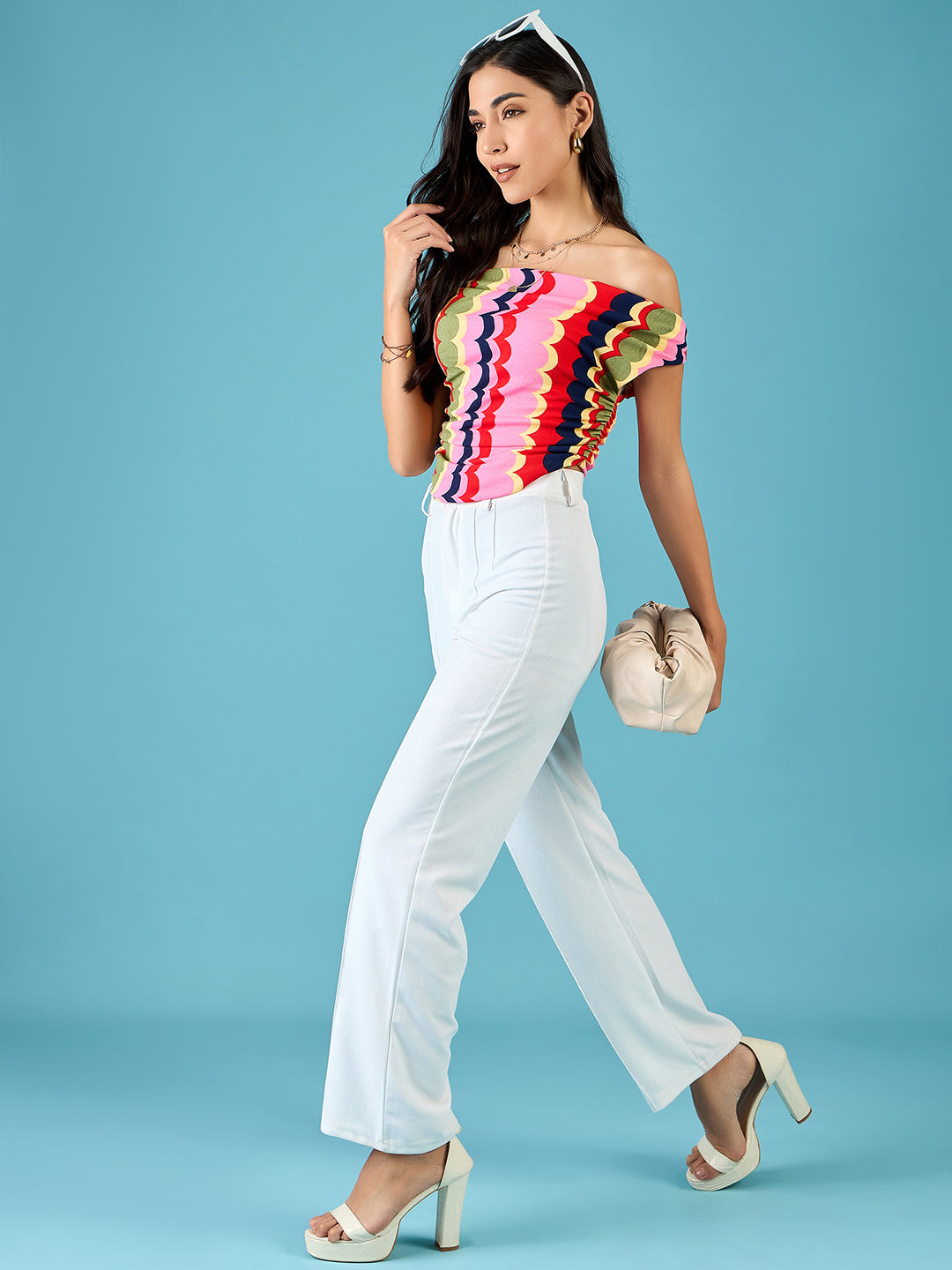 Printed Stretchable Draped Crop Top