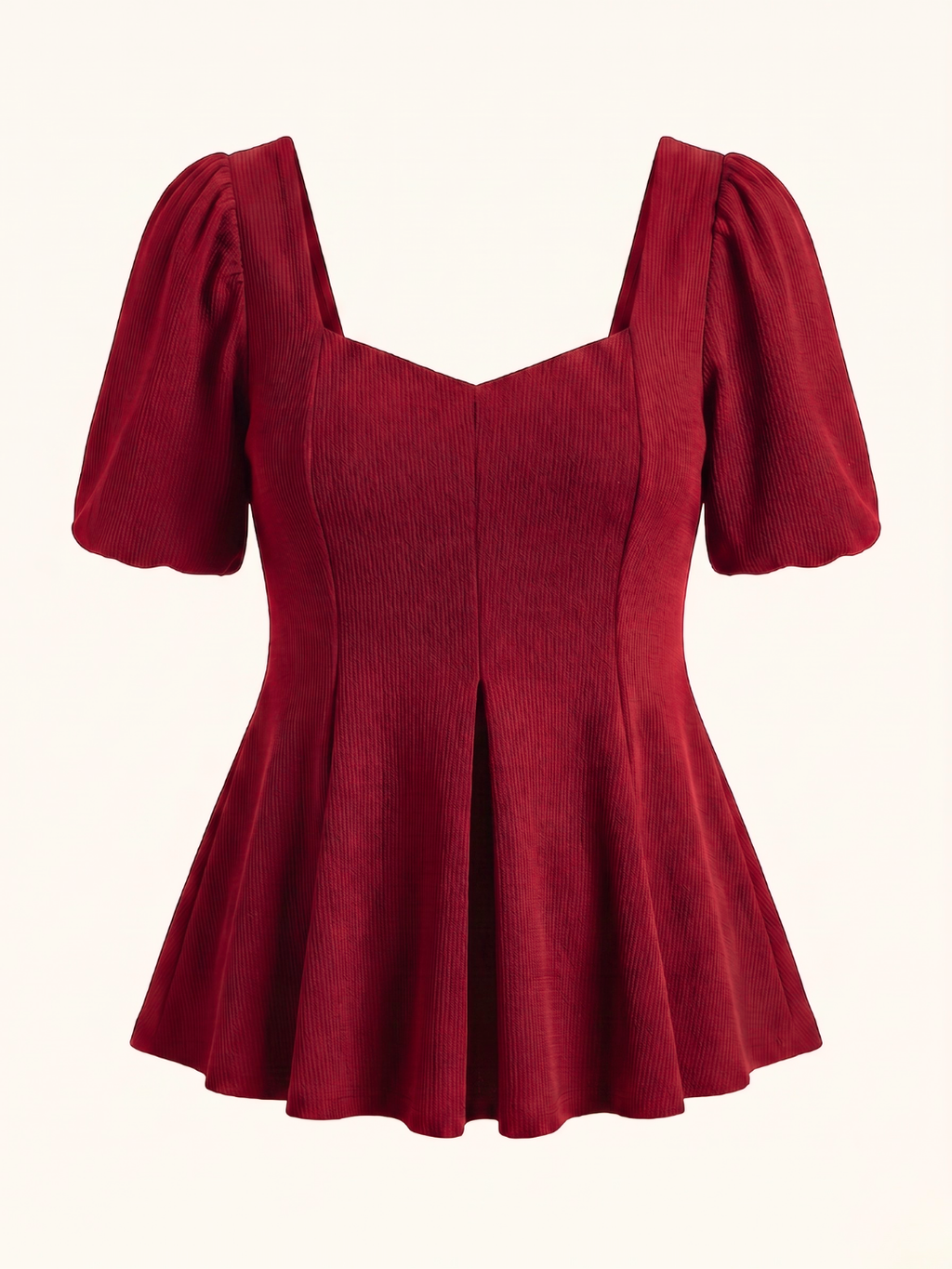 Stretchable Puff Sleeves Peplum Top