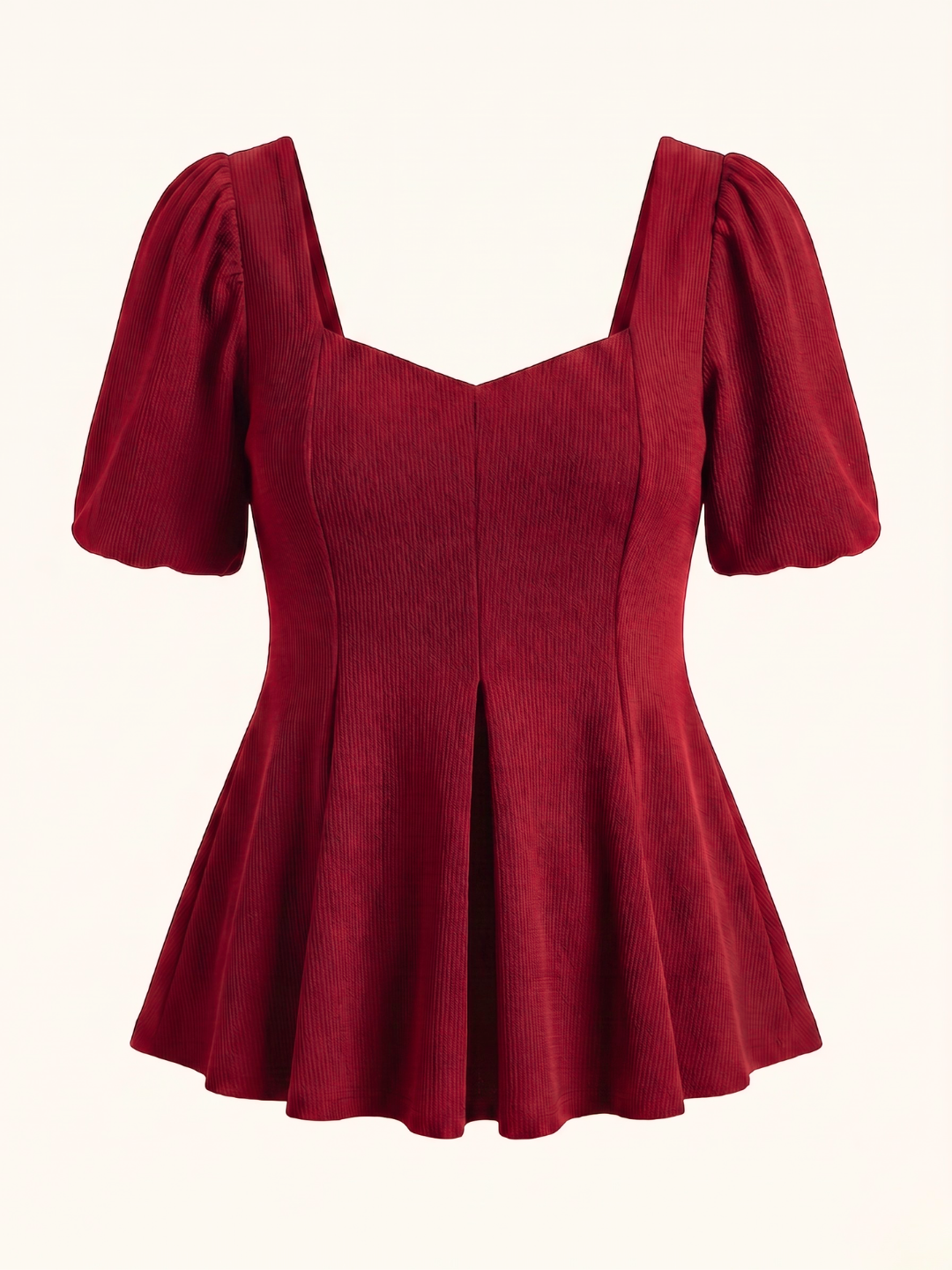 Stretchable Puff Sleeves Peplum Top