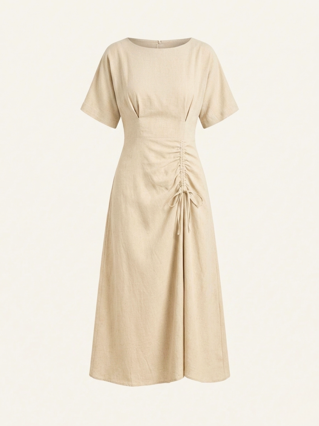 Linen Drawstring Midi Dress