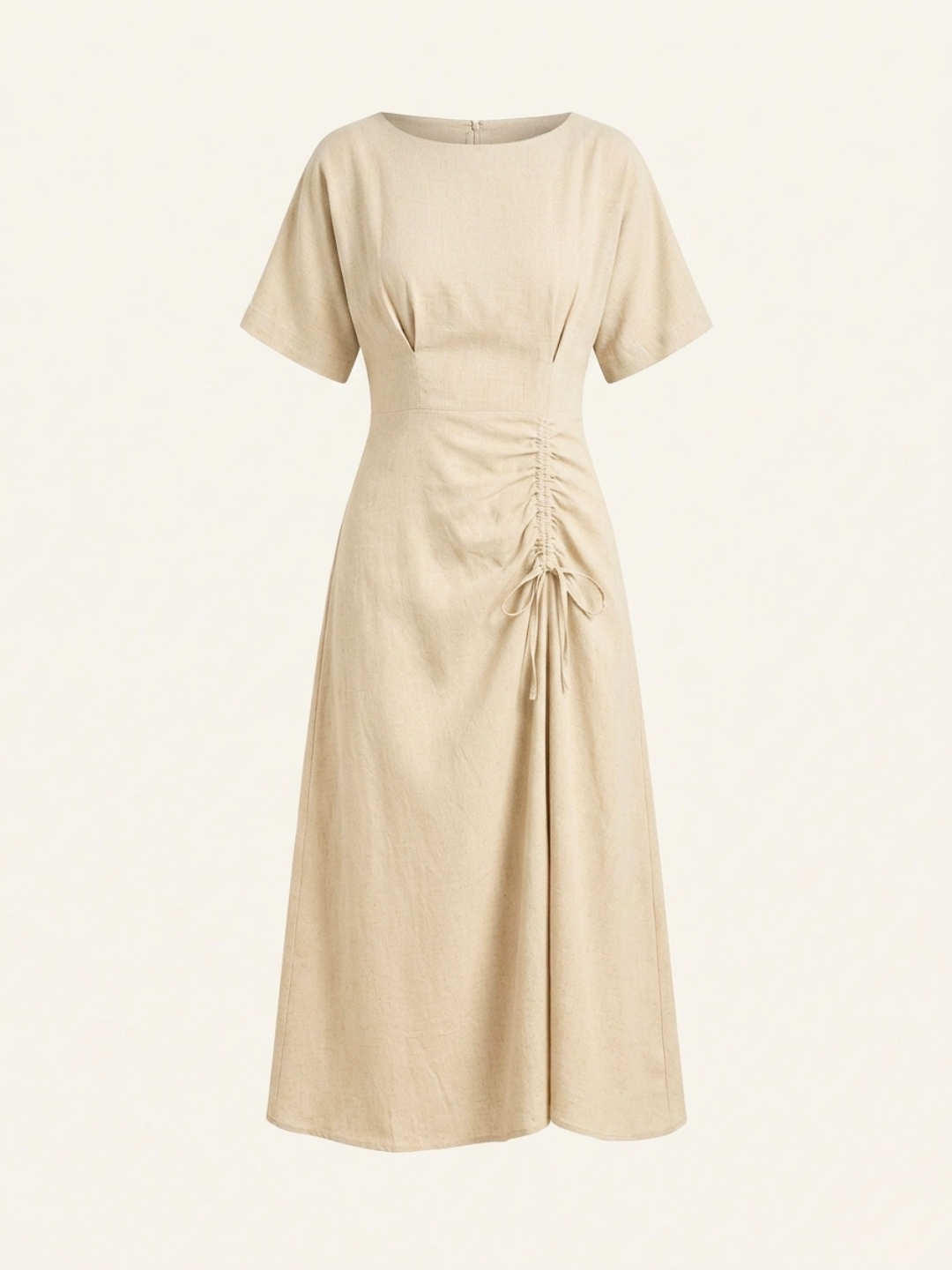 Linen Drawstring Midi Dress