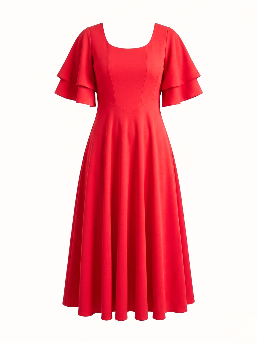 Stretchable Ruffled Sleeve Fit & Flare Dress