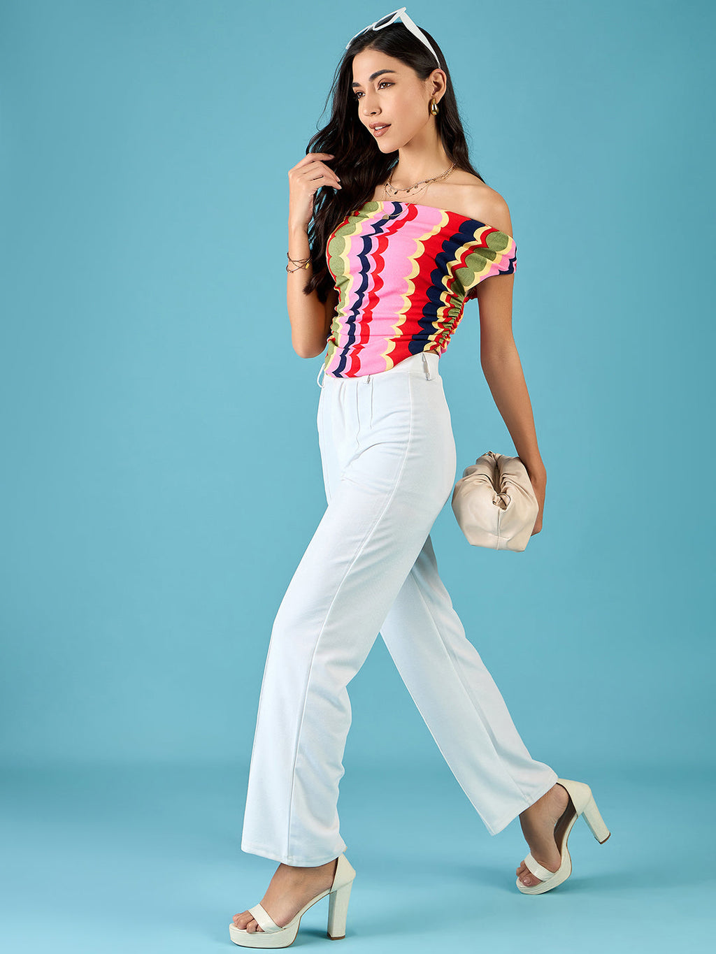 Printed Stretchable Draped Crop Top