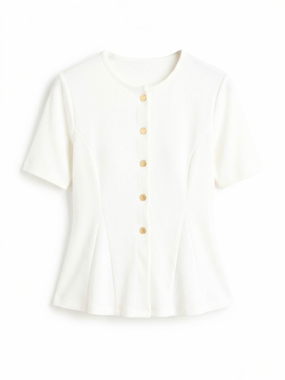 Stretchable Ribbed Flared Peplum Top