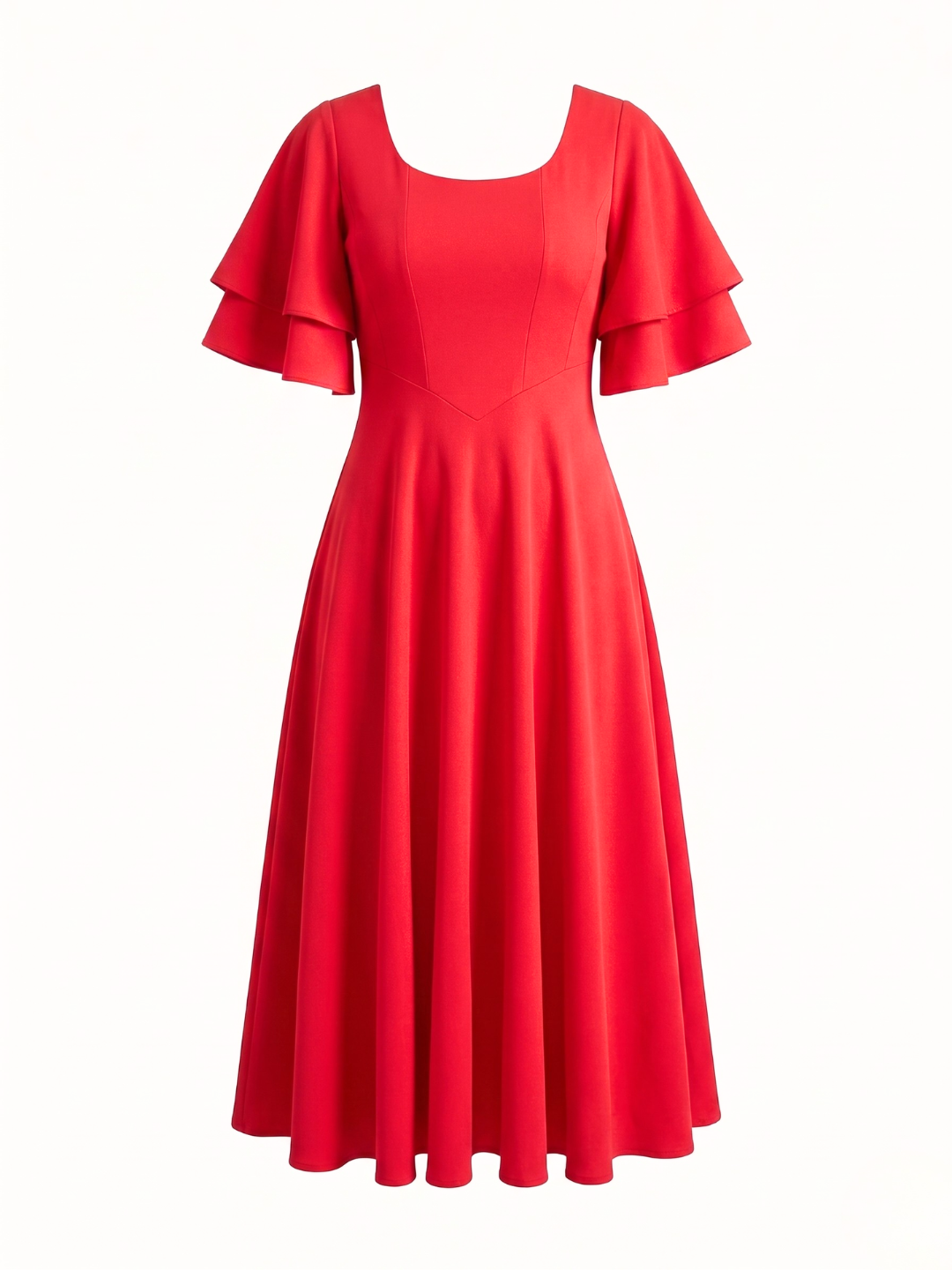 Stretchable Ruffled Sleeve Fit & Flare Dress