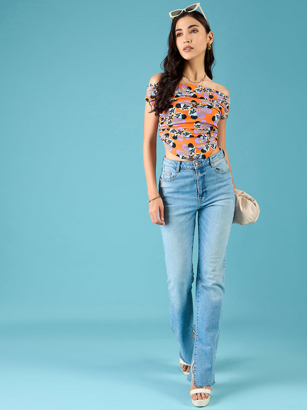Printed Stretchable Draped Crop Top