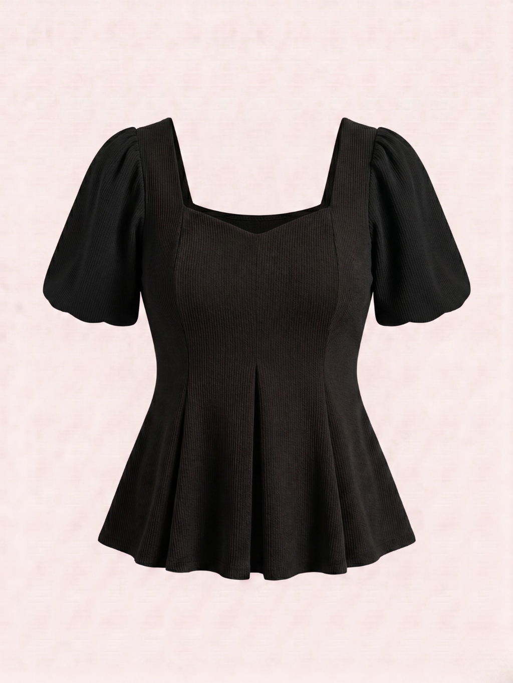 Stretchable Puff Sleeves Peplum Top