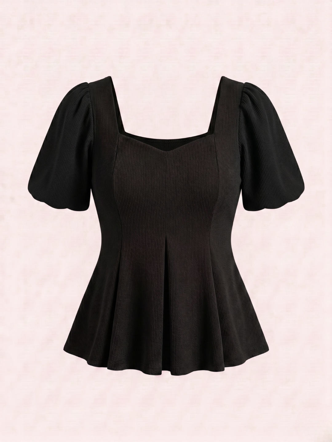 Stretchable Puff Sleeves Peplum Top