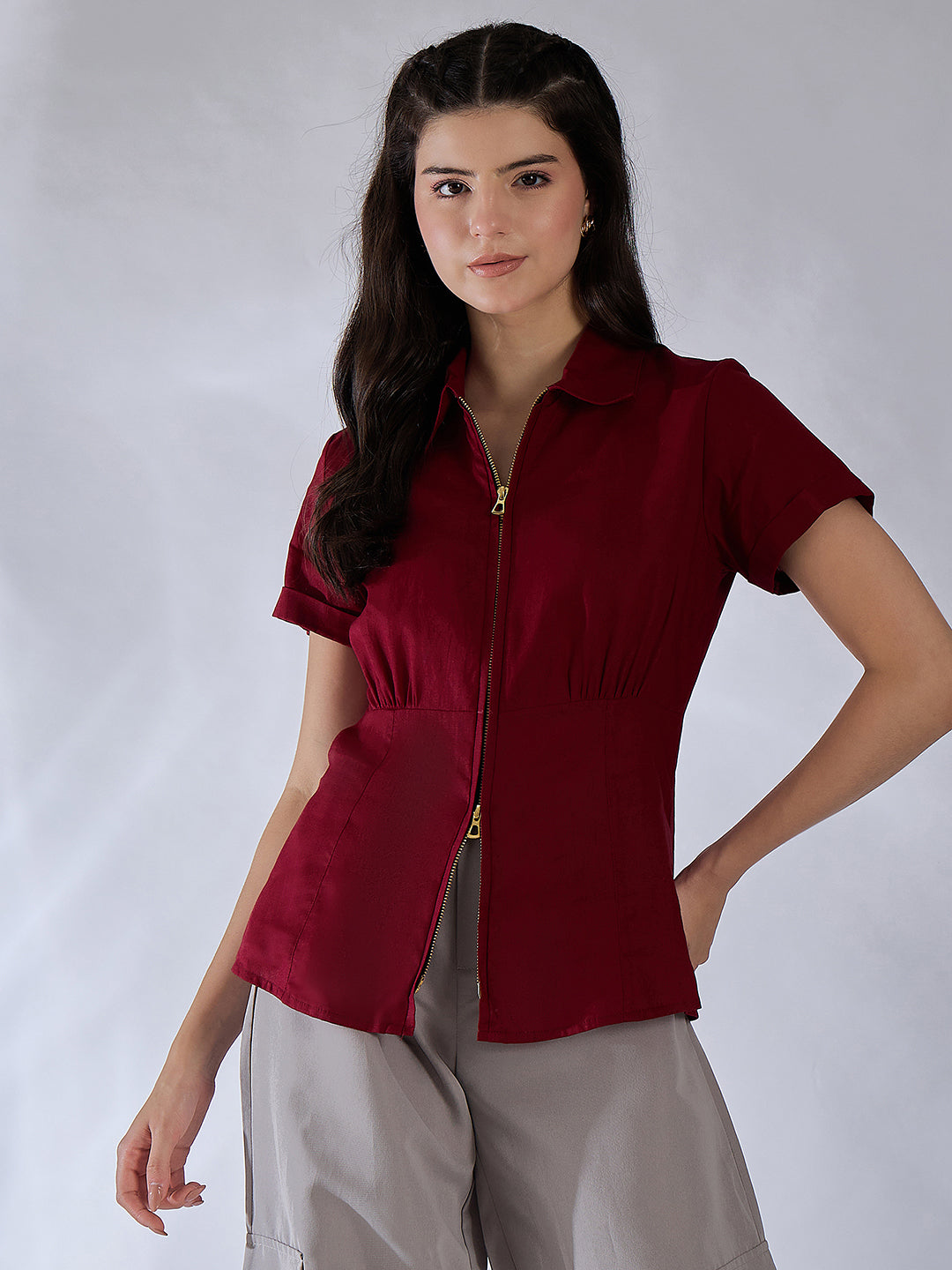 Zip-Through Fitted Cotton Top
