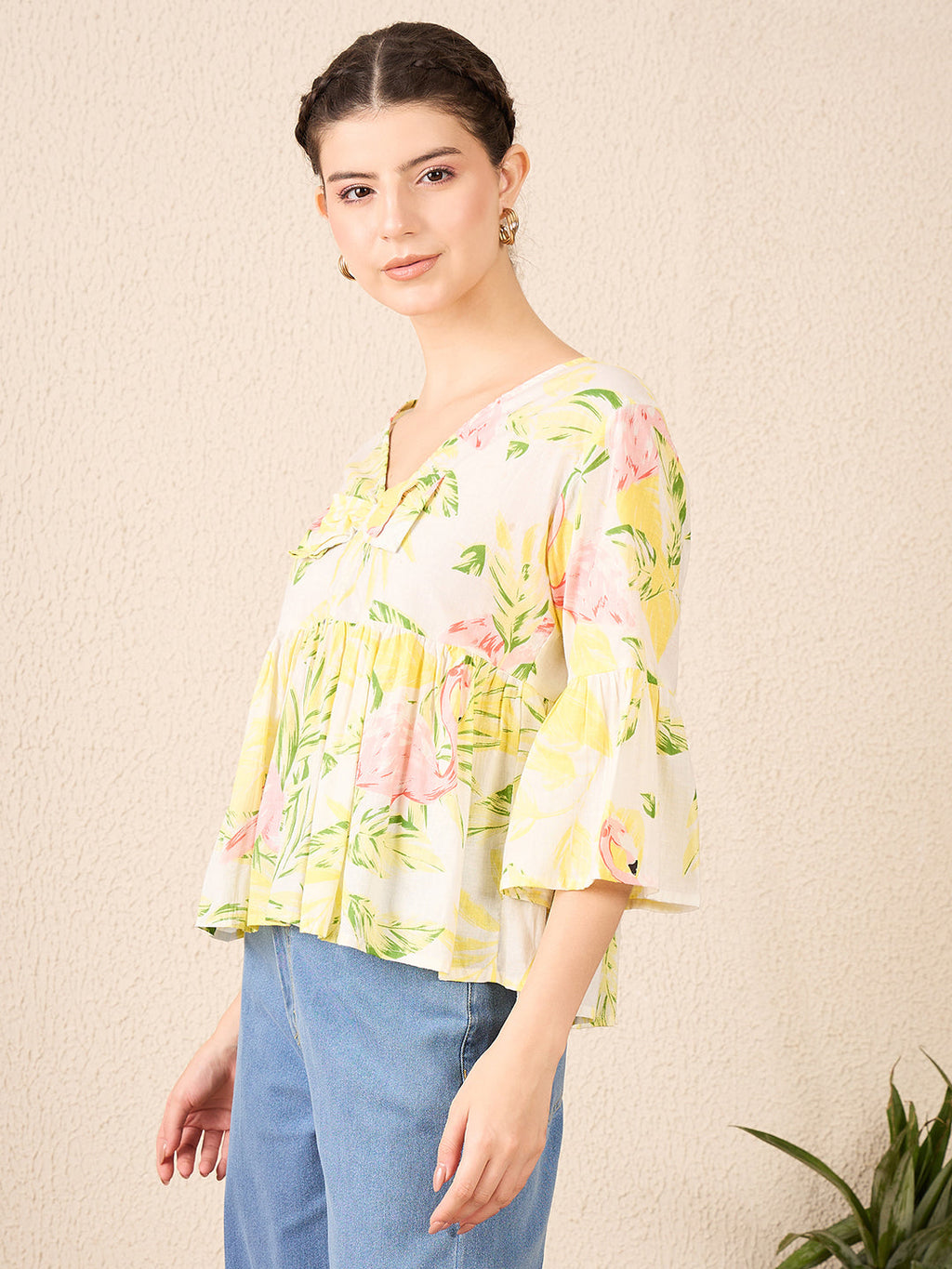 Bell Sleeve Cotton Peplum Top
