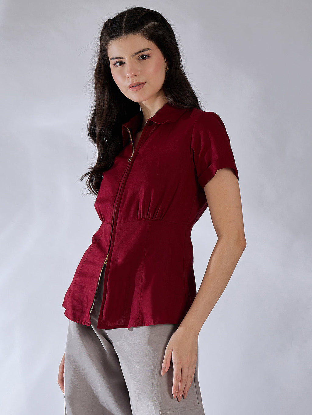 Zip-Through Fitted Cotton Top