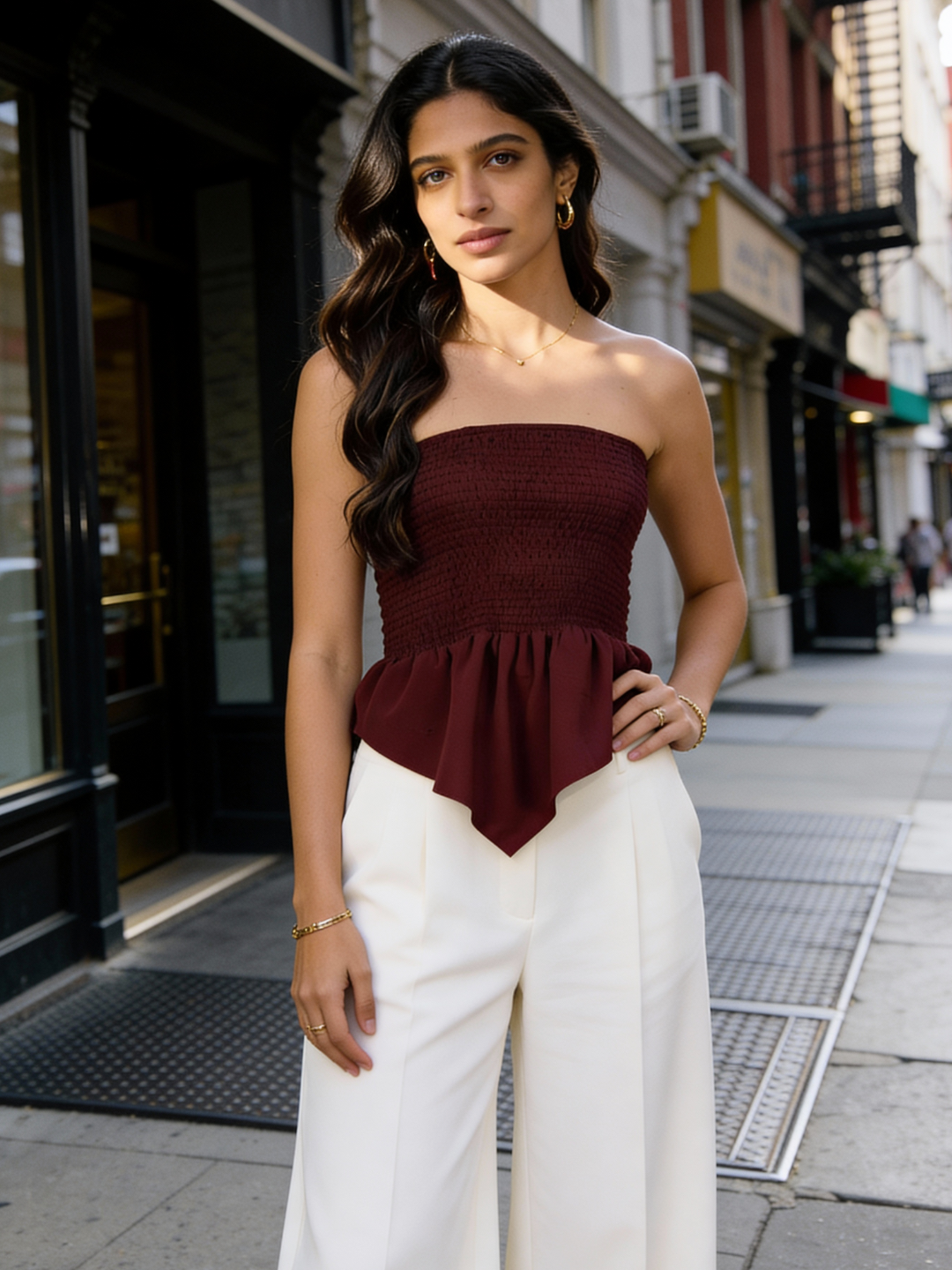 Smocked Bandeau Asymmetrical Top