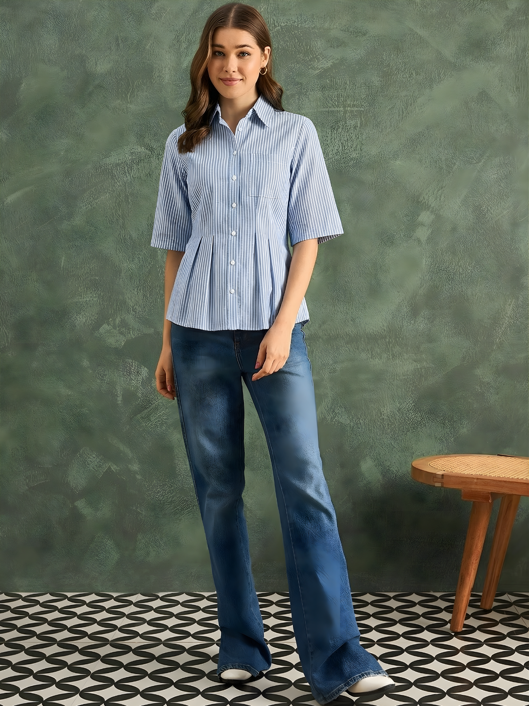 Drop Shoulder Pleated Pure Cotton Shirt