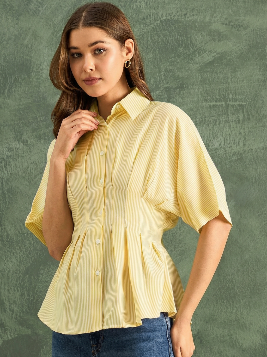 Drop Shoulder Pleated Pure Cotton Shirt