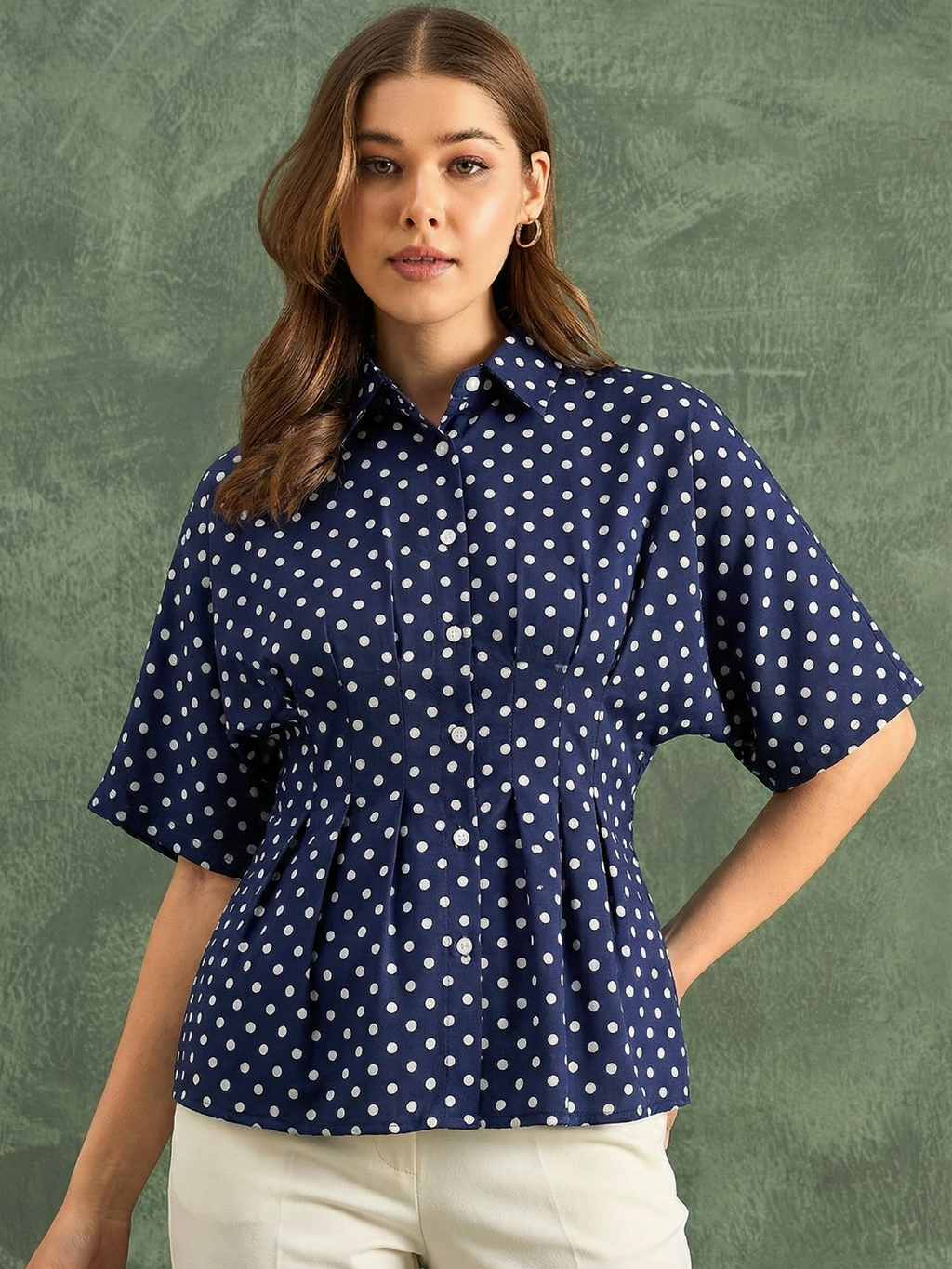 Drop Shoulder Pleated Pure Cotton Shirt