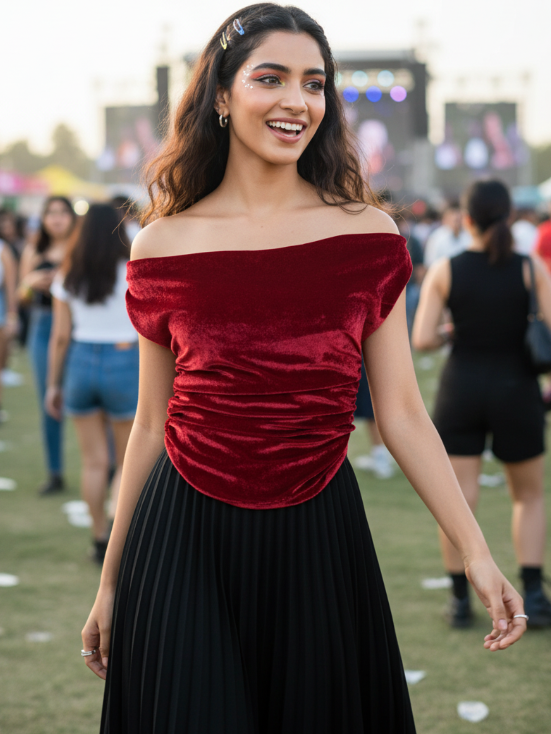Velvet Stretchable Draped Crop Top