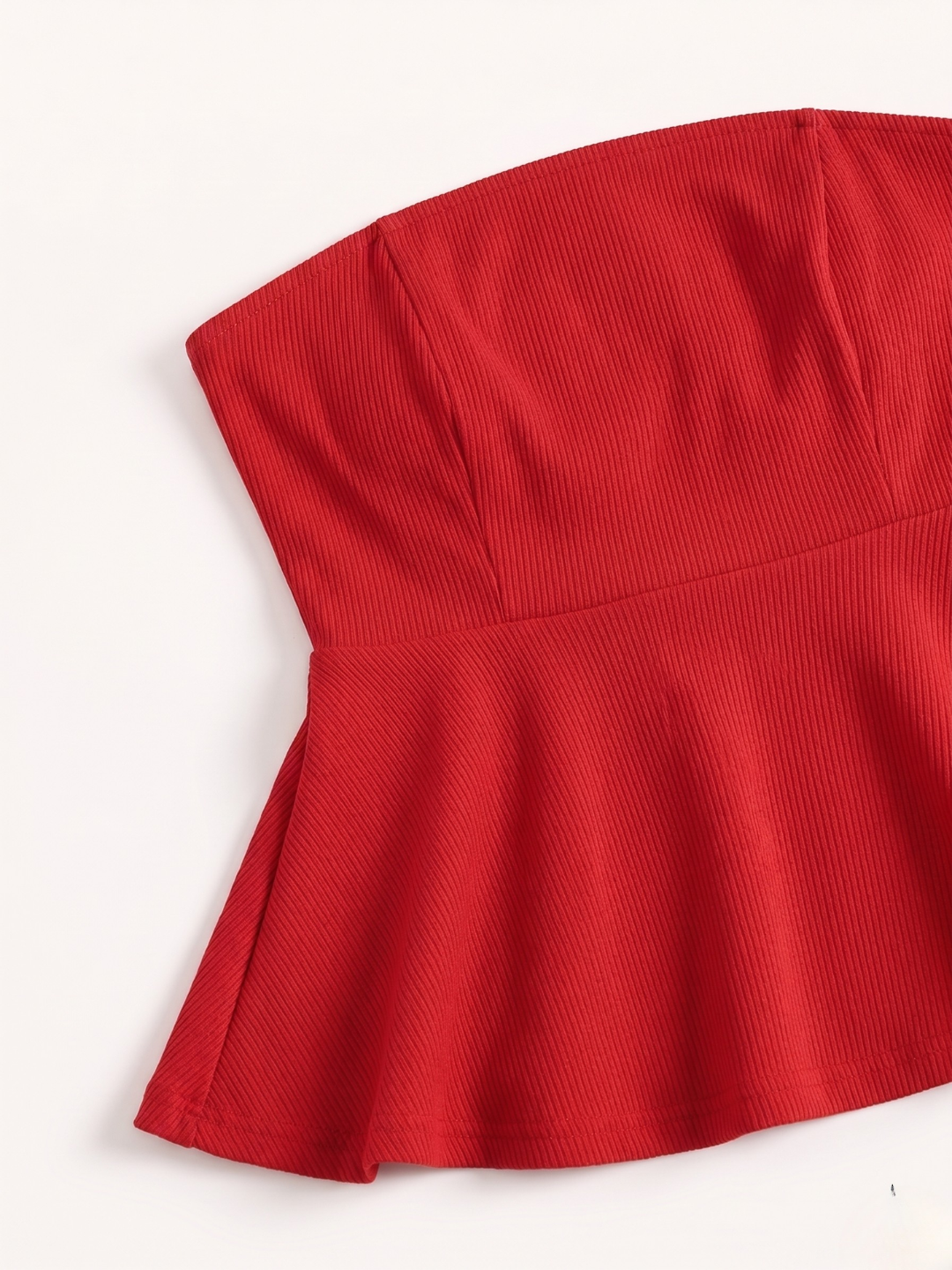 Ribbed Bandeau Peplum Top
