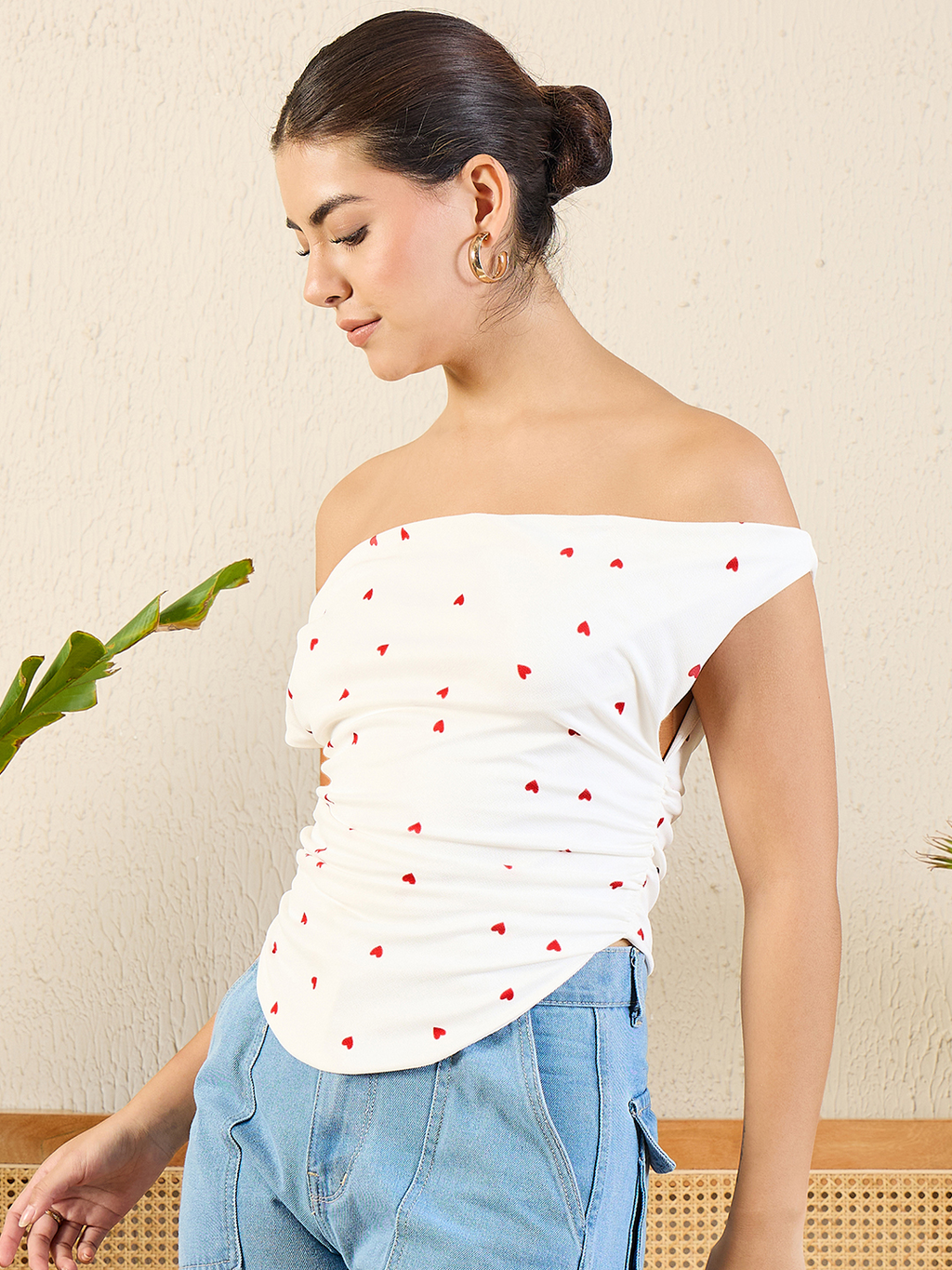 Printed Stretchable Draped Crop Top