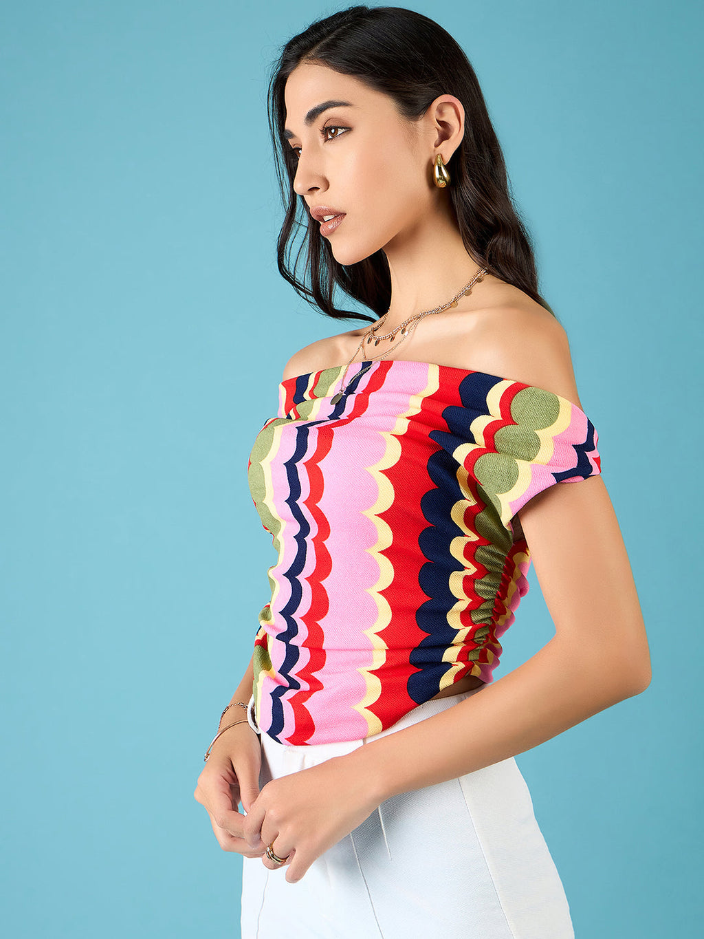Printed Stretchable Draped Crop Top