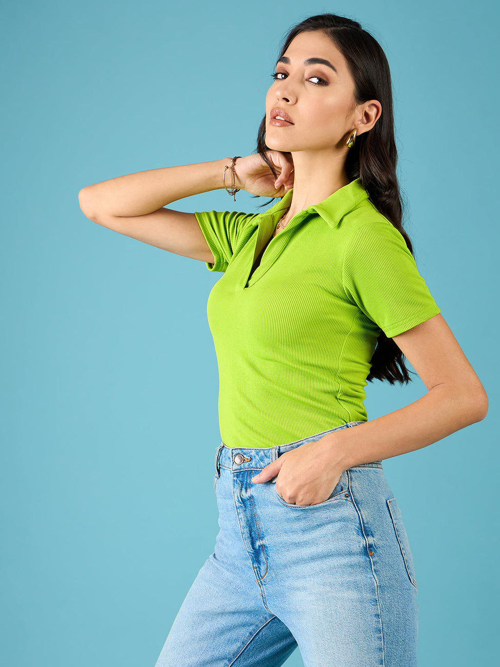 Stretchable Ribbed Polo Bodysuit