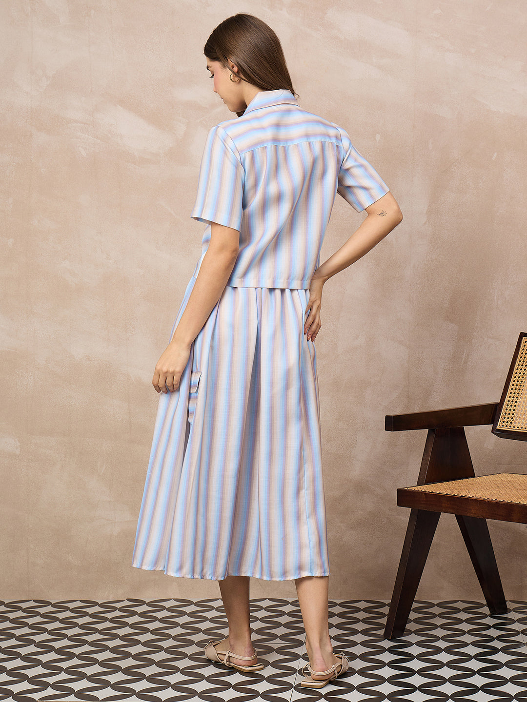 Pure Linen Shirt With Midi Skirt Set