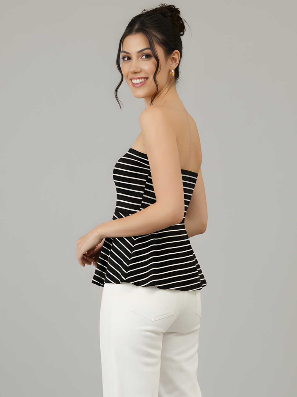 Ribbed Bandeau Peplum Top