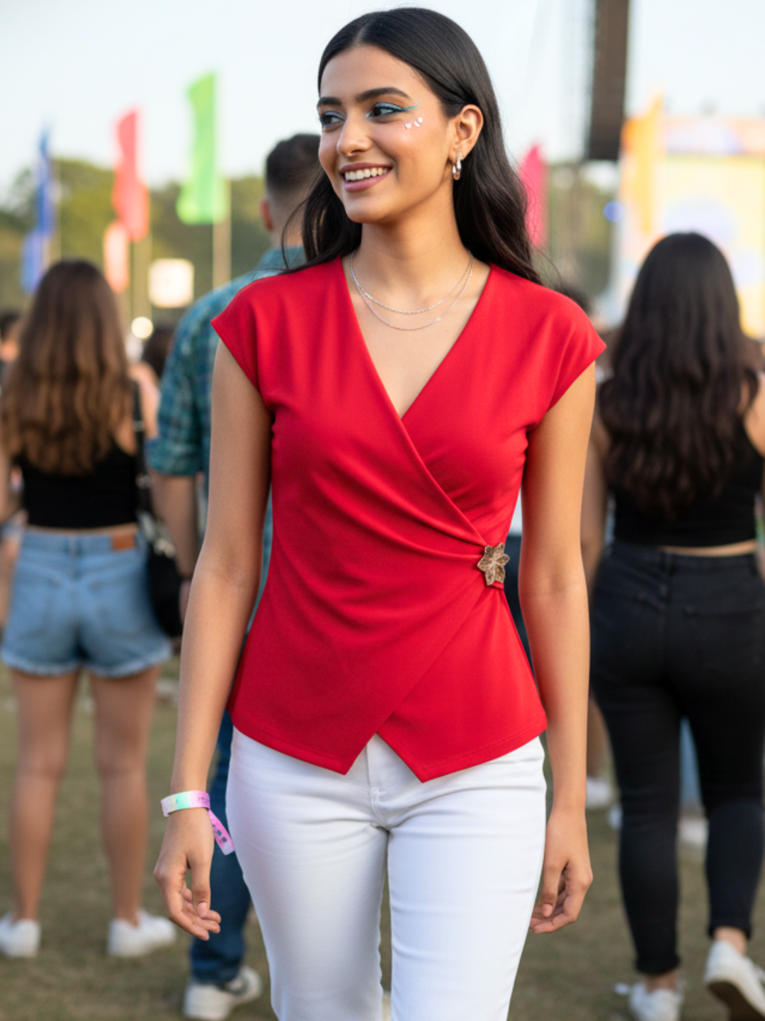Stretchable Gold Accent Wrap Top