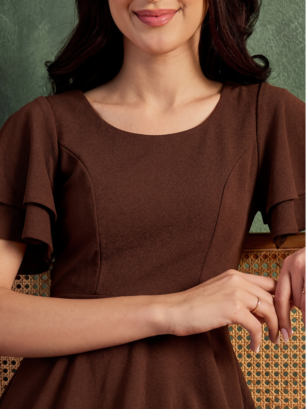 Stretchable Ruffled Sleeve Fit & Flare Dress