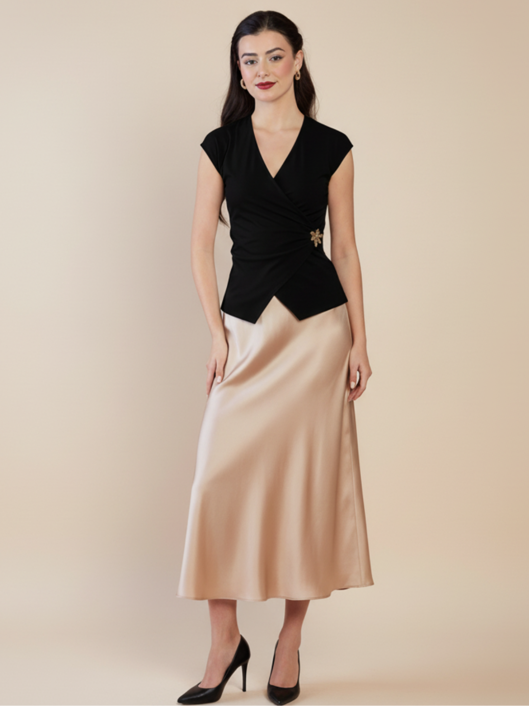 Stretchable Gold Accent Wrap Top