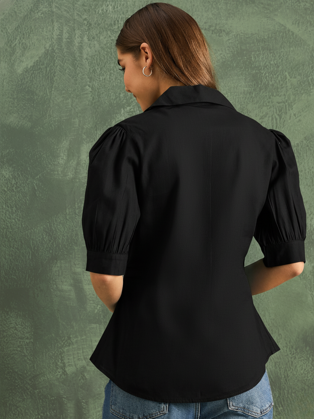 Puff Sleeve Pure Cotton Pleated Shirt