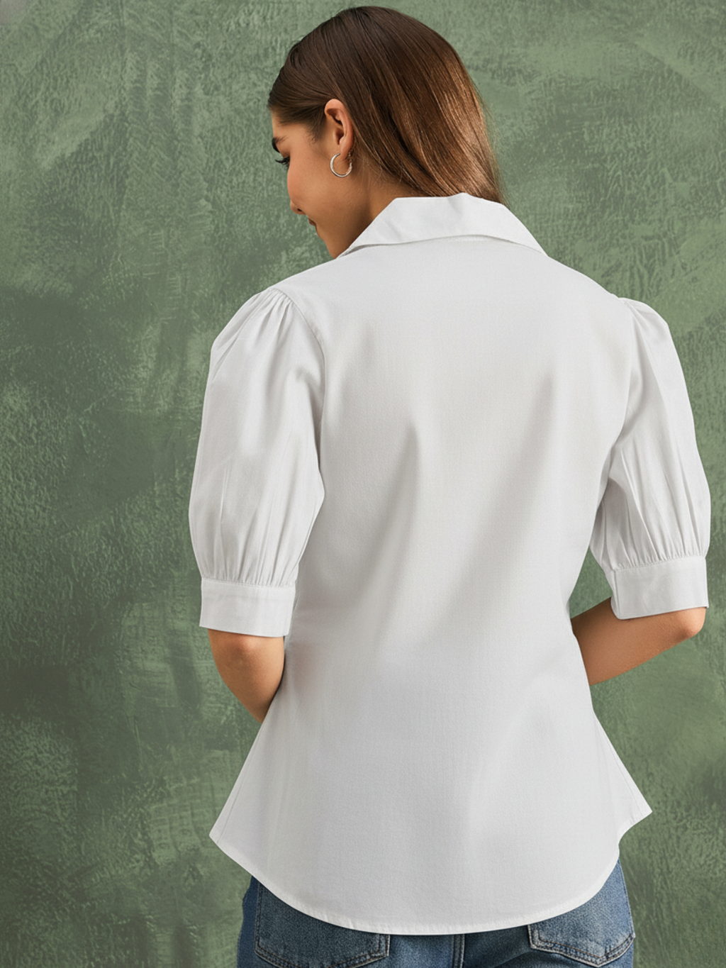Puff Sleeve Pure Cotton Pleated Shirt