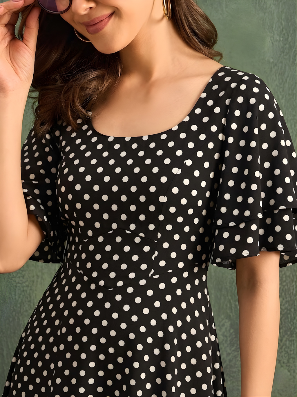 Stretchable Ruffled Sleeve Fit & Flare Dress