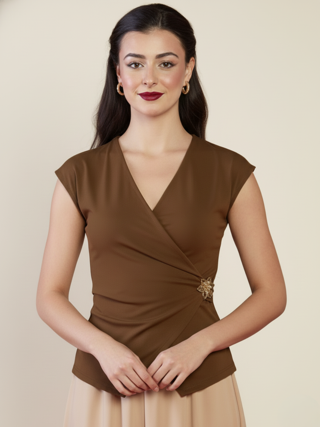 Stretchable Gold Accent Wrap Top