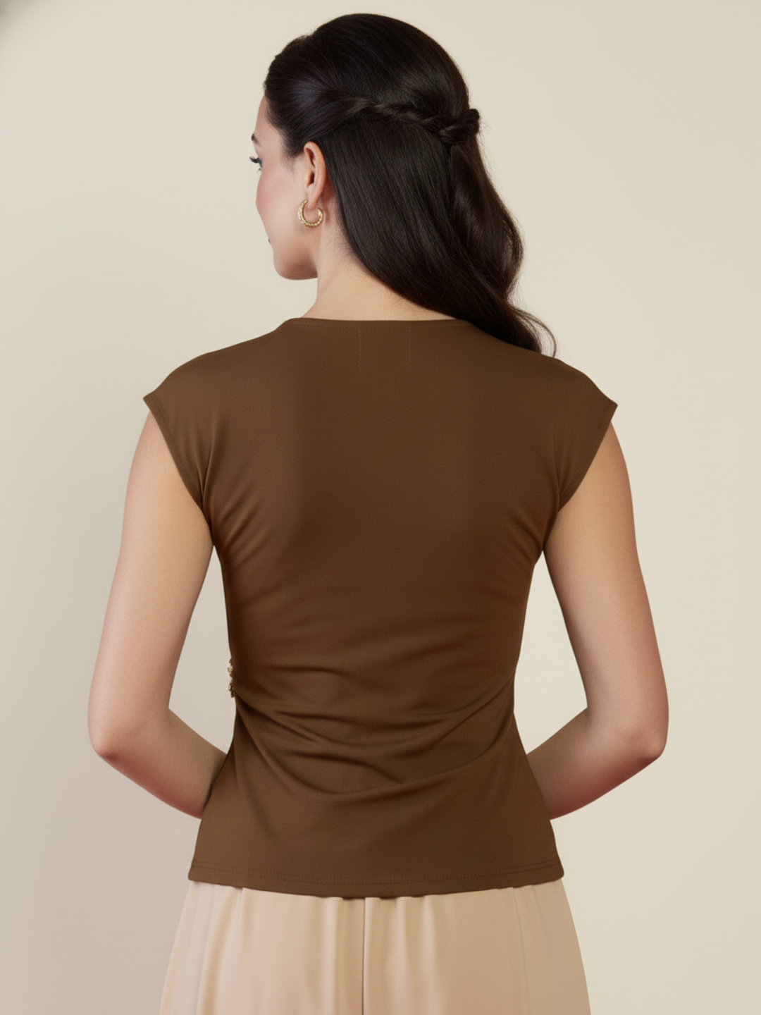 Stretchable Gold Accent Wrap Top