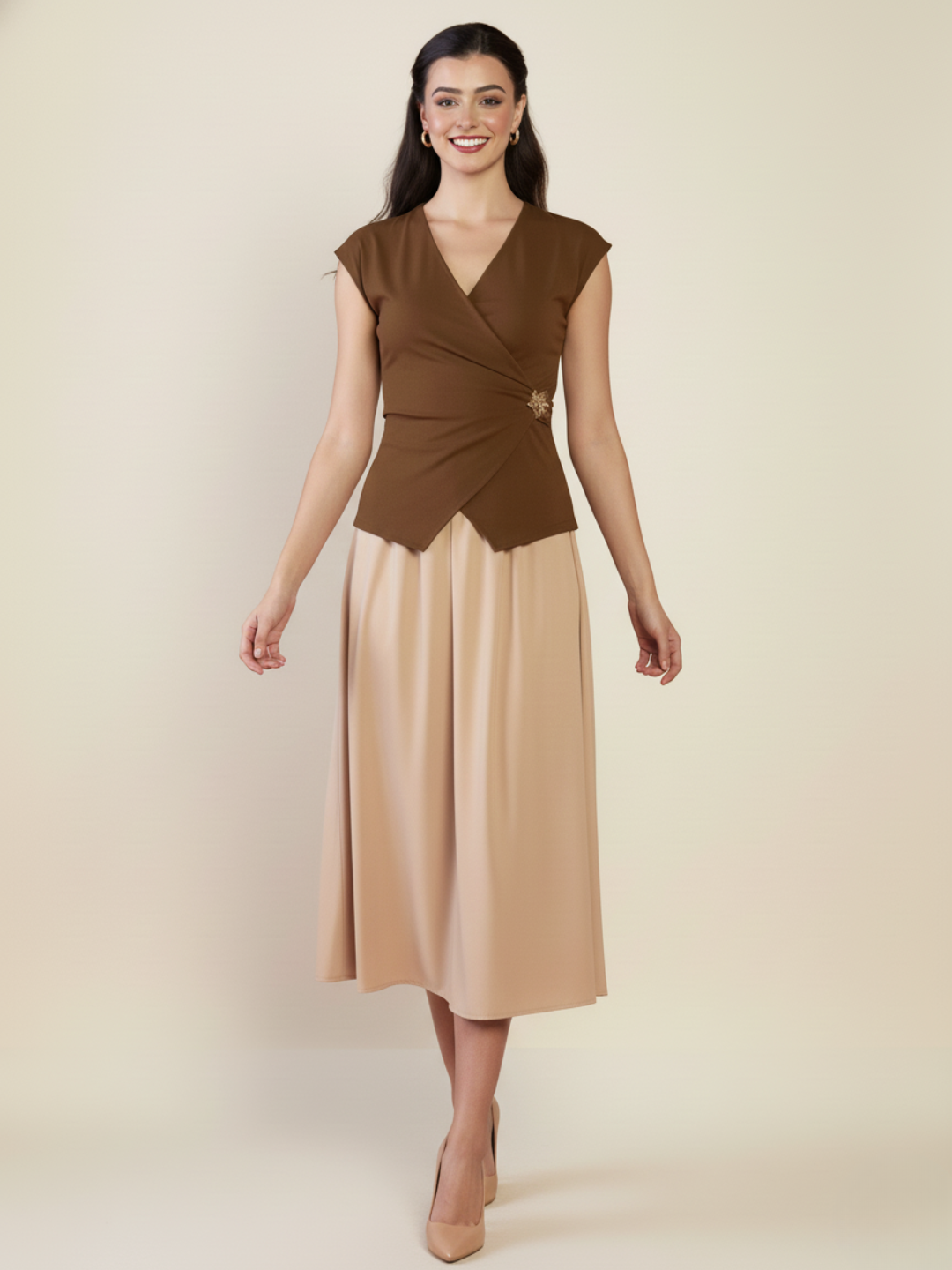 Stretchable Gold Accent Wrap Top