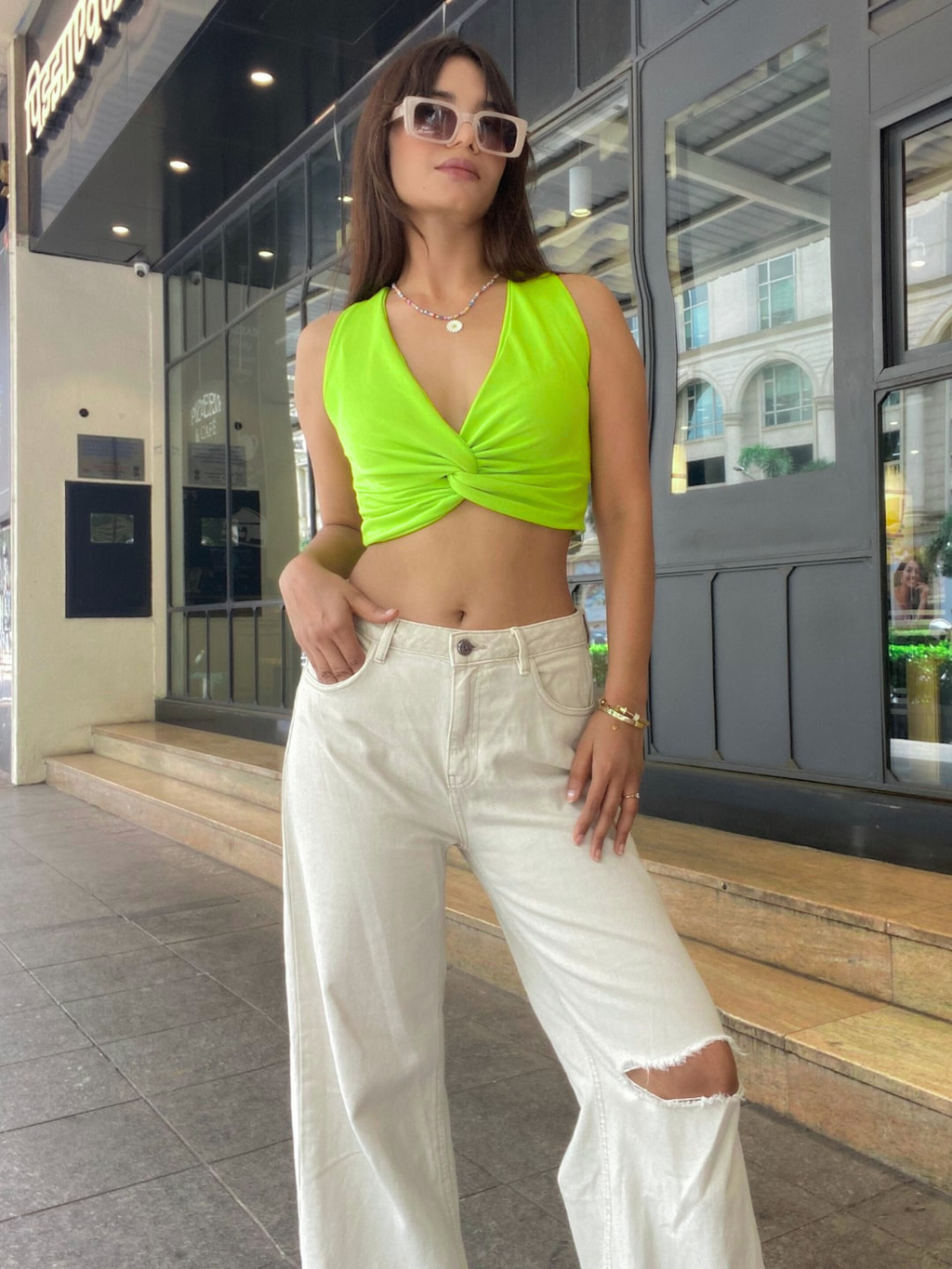 Stretchable Knotted Short Top