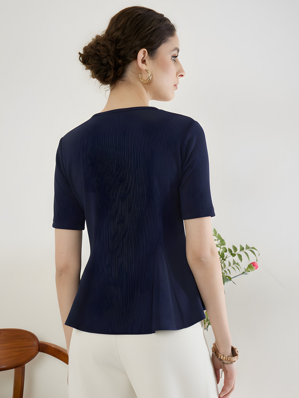 Stretchable Ribbed Flared Peplum Top