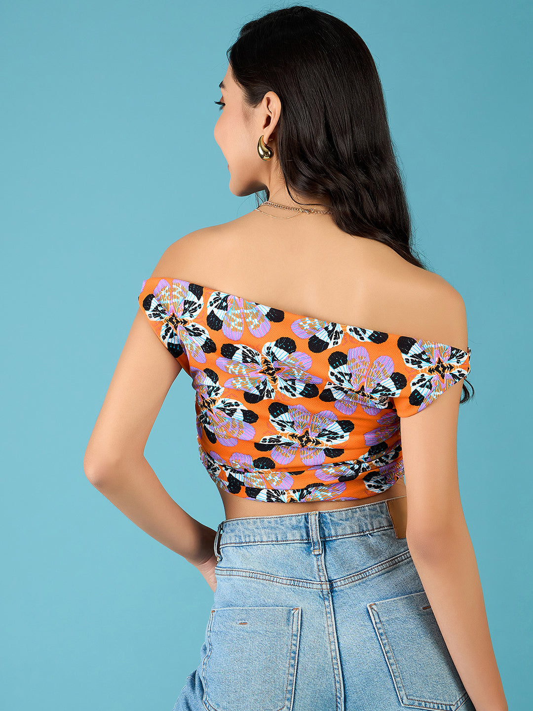 Printed Stretchable Draped Crop Top