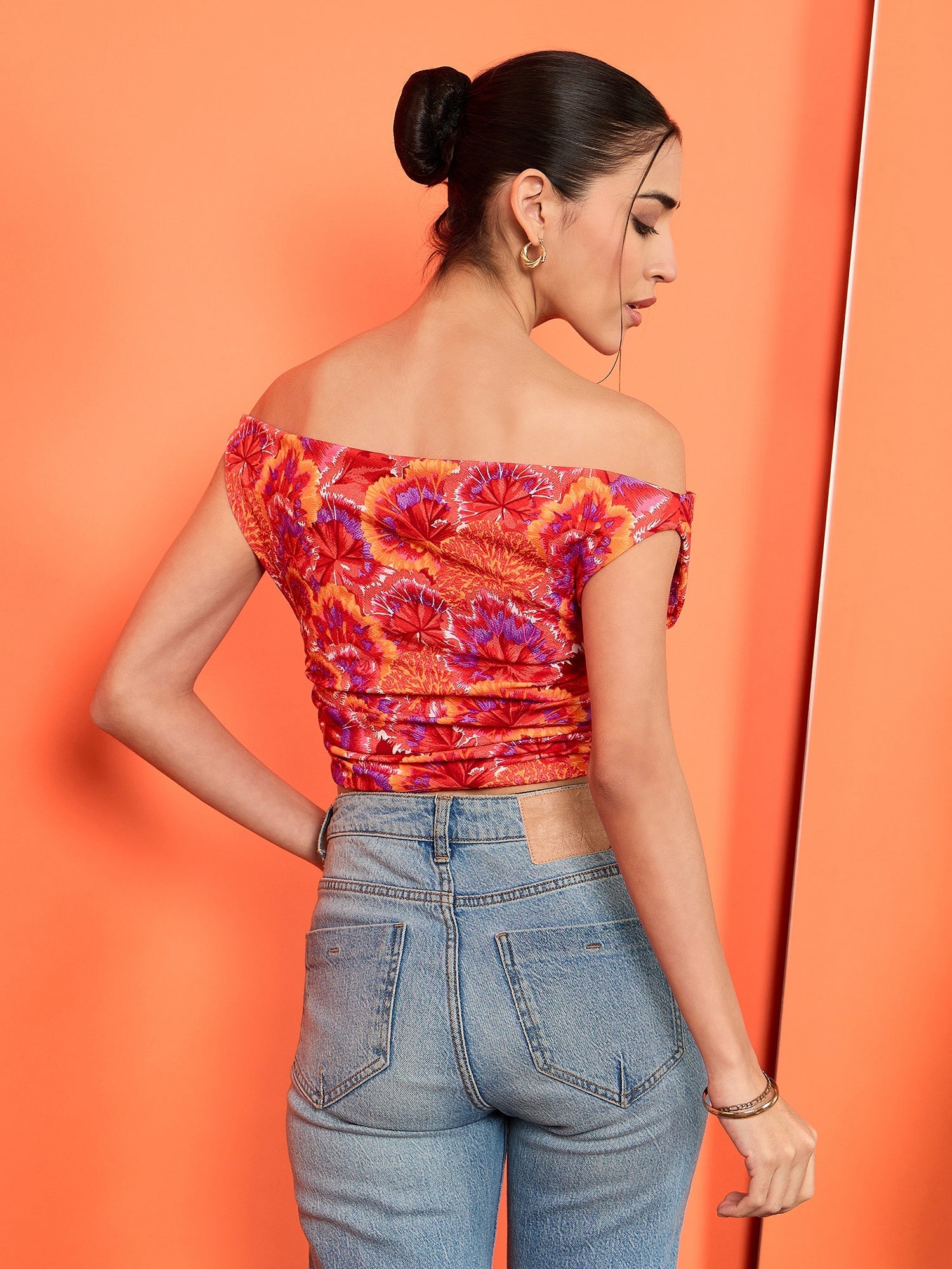 Printed Stretchable Draped Crop Top