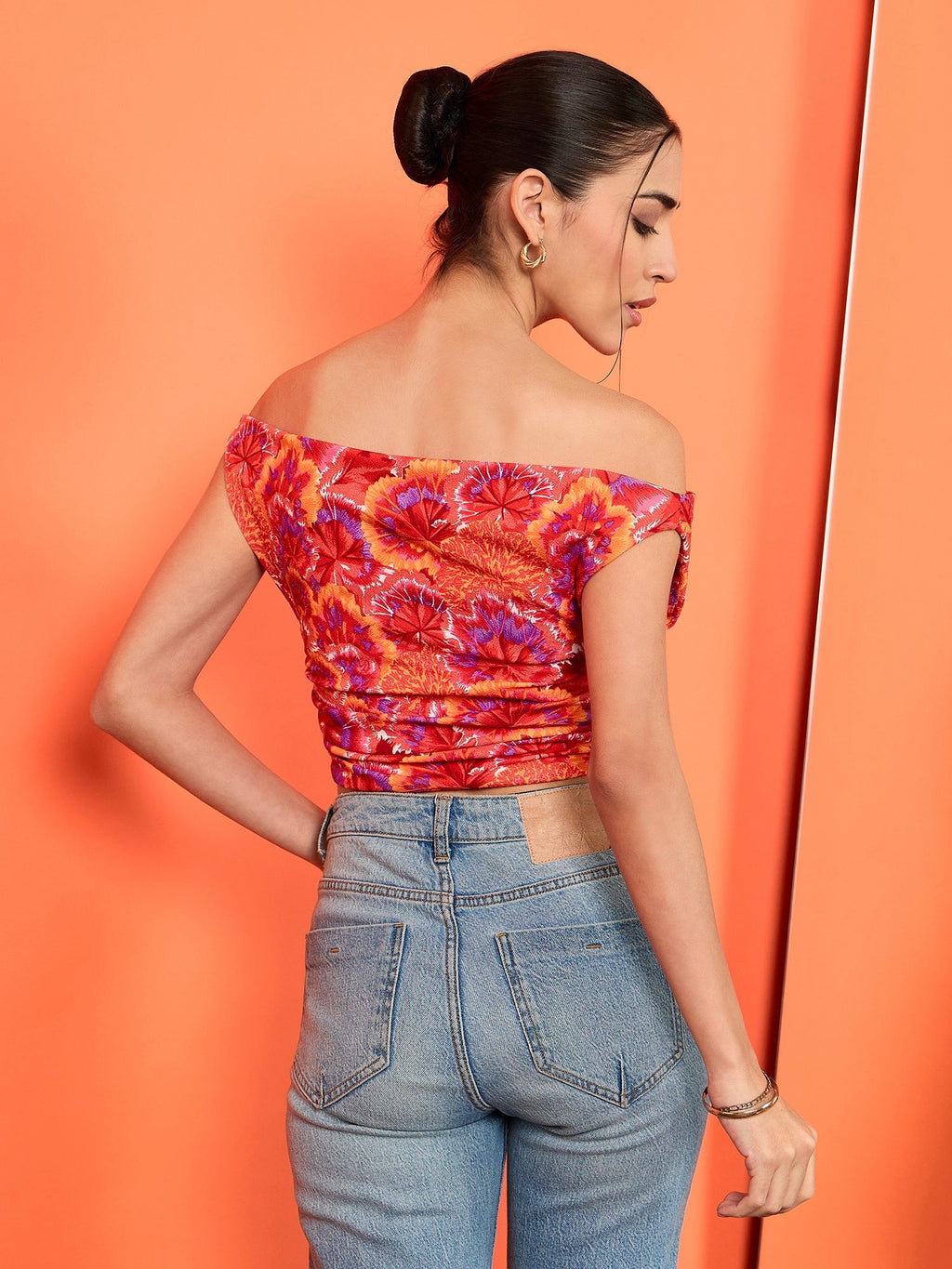 Printed Stretchable Draped Crop Top