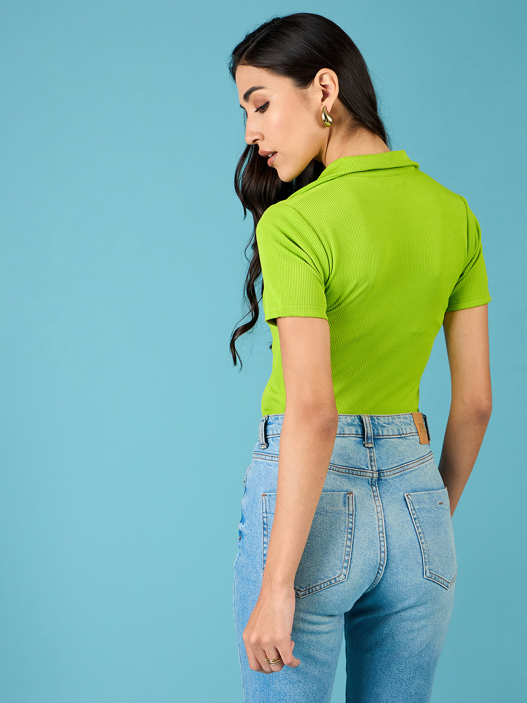 Stretchable Ribbed Polo Bodysuit