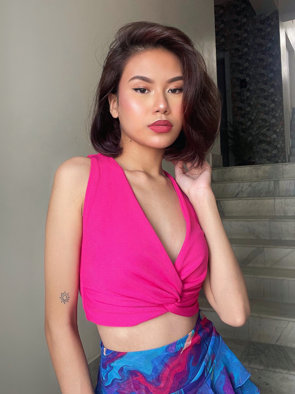 Stretchable Knotted Short Top