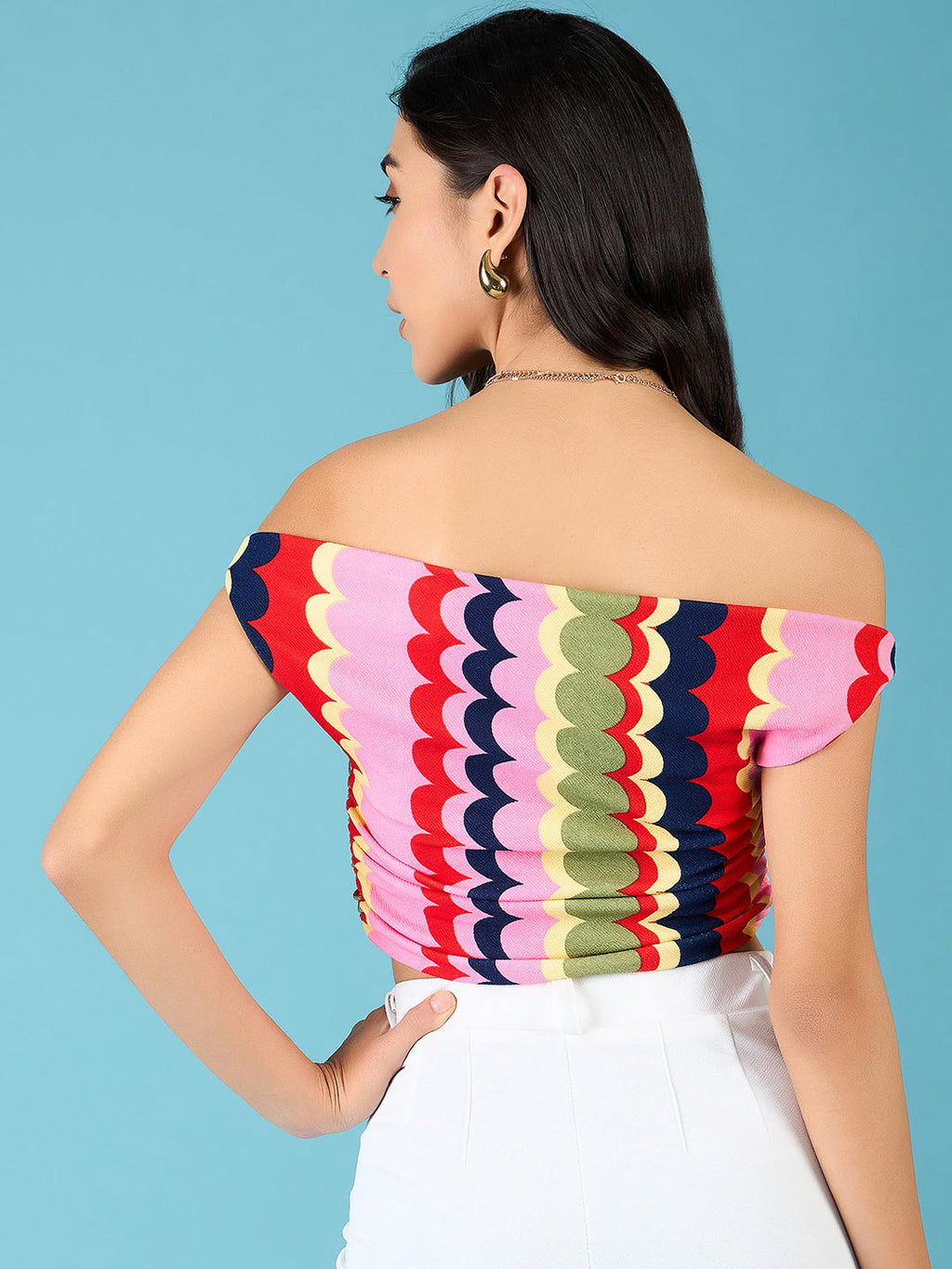 Printed Stretchable Draped Crop Top