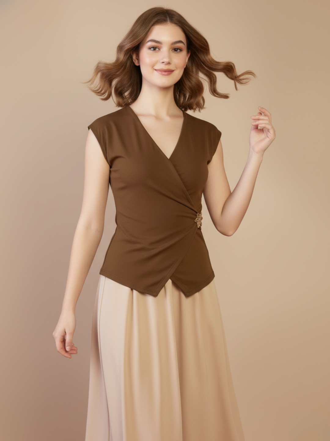 Stretchable Gold Accent Wrap Top