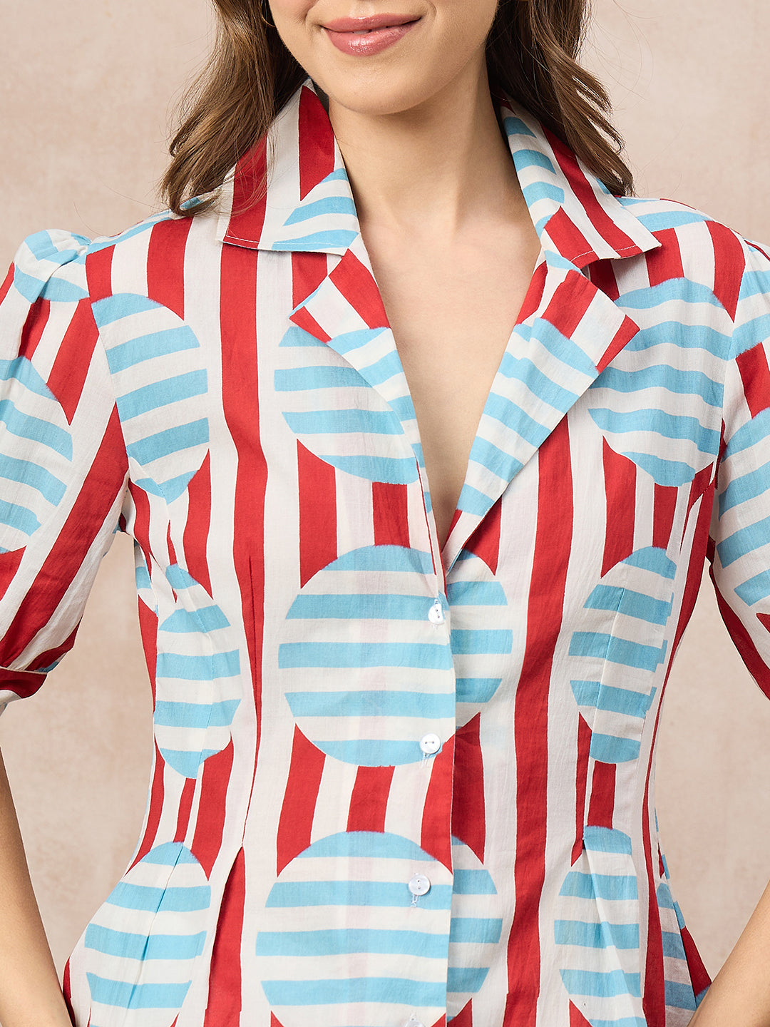 Puff Sleeve Pure Cotton Pleated Shirt