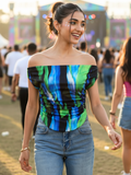 Printed Stretchable Draped Crop Top