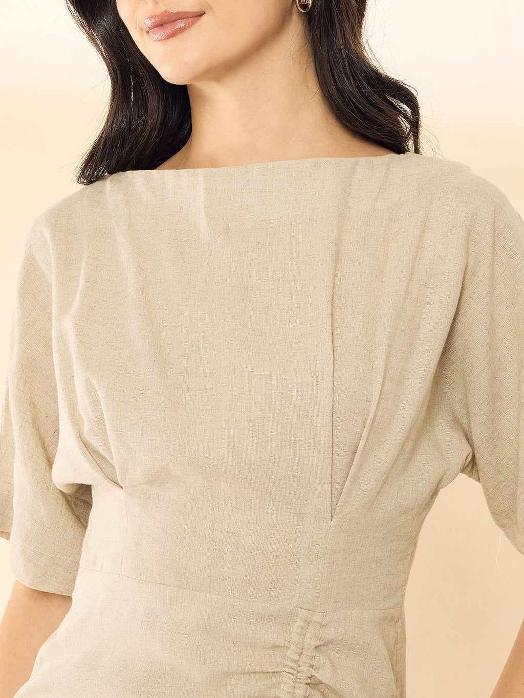 Linen Drawstring Midi Dress