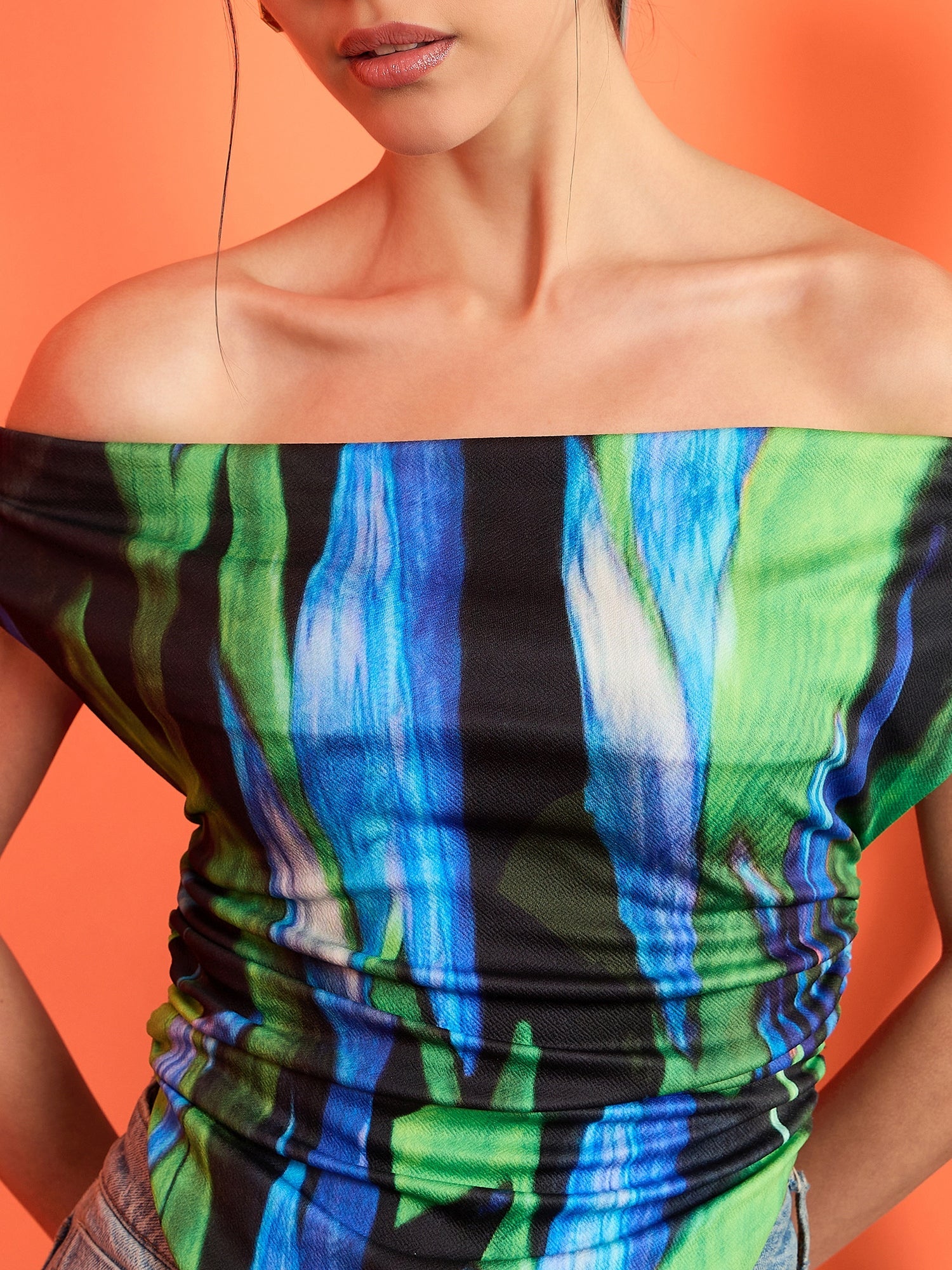 Printed Stretchable Draped Crop Top