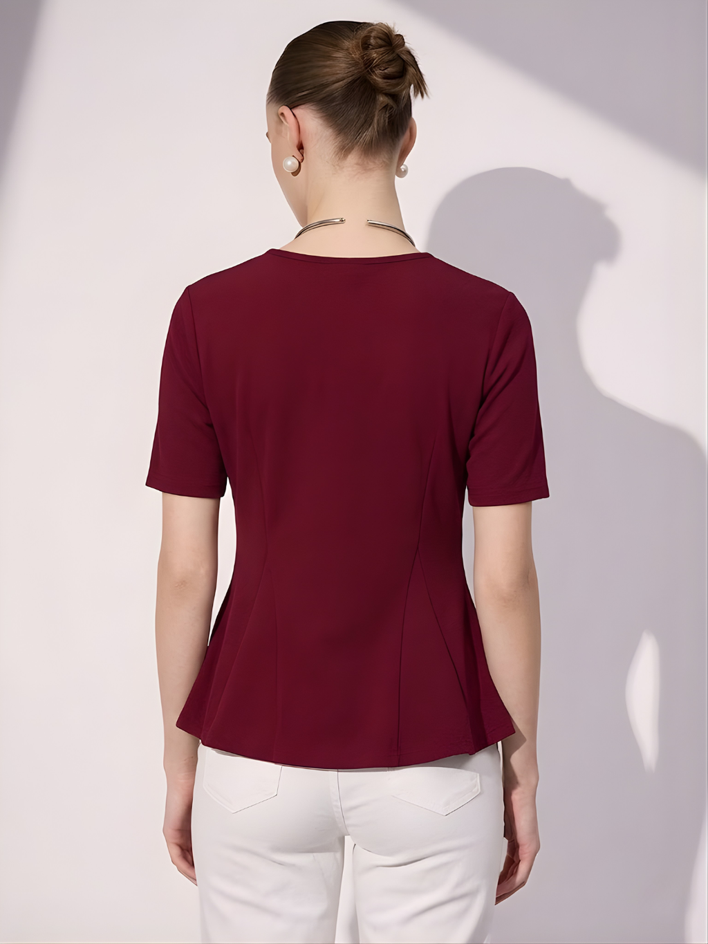 Stretchable Ribbed Flared Peplum Top